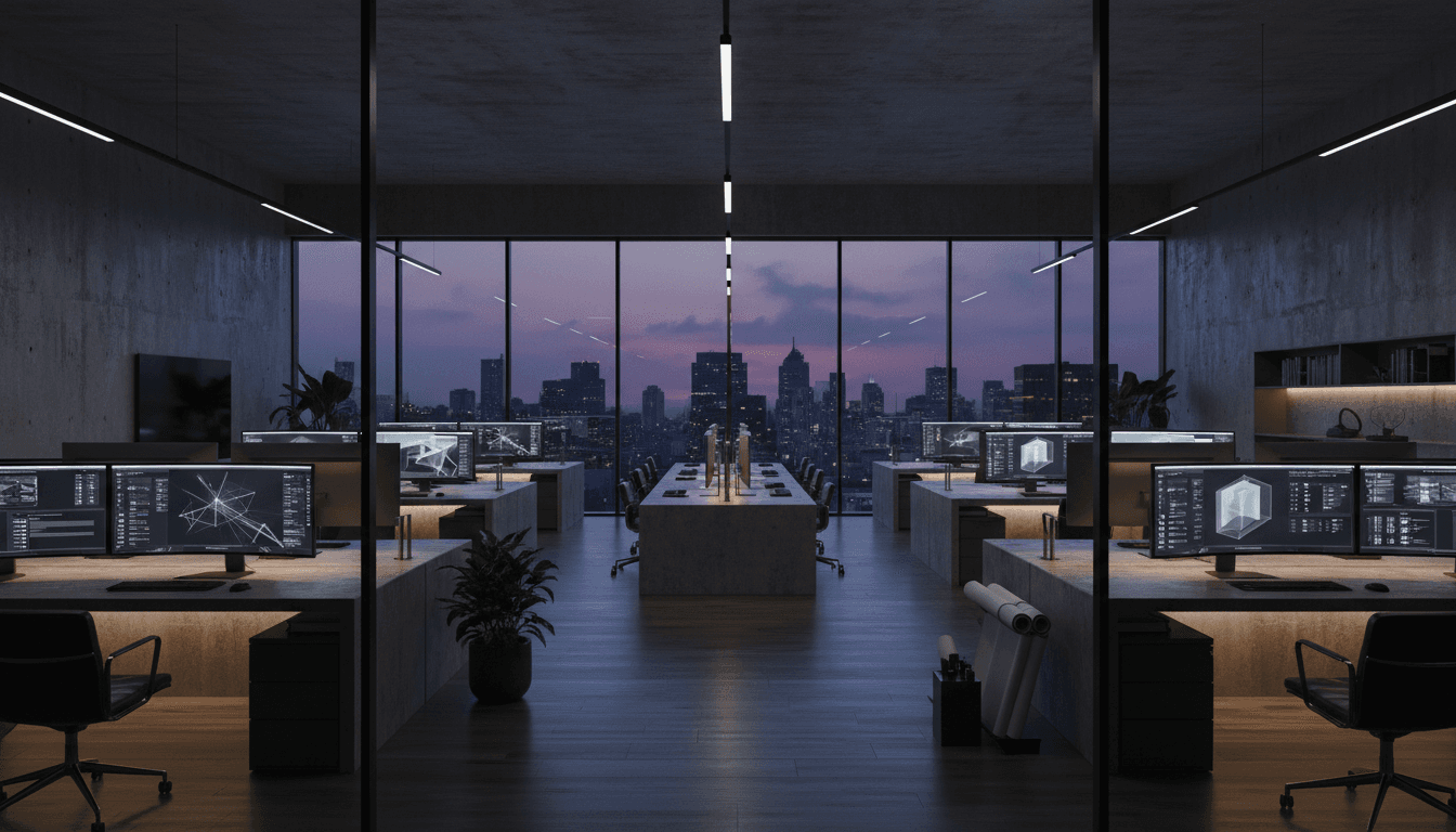 Minimalist dark boardroom with a vintage chronograph watch on a leather folio