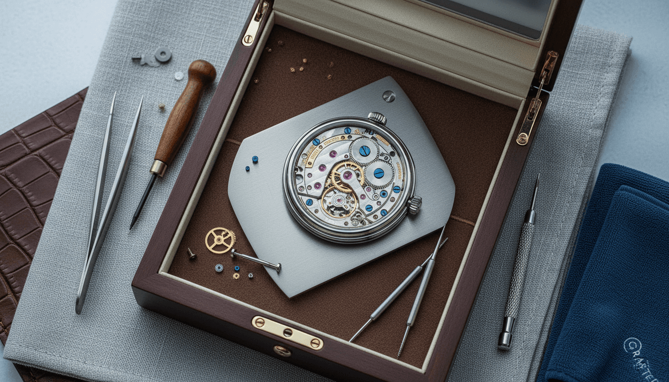 Close-up of a tourbillon watch movement through an exhibition caseback